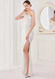 Sequin One Shoulder Slit Long Evening