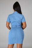 Casual Pockets With Button Open Short Sleeve Jeans Midi