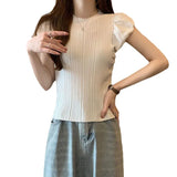 Design Wood-In-Eared T-Shirt For Women's Summer New French Retro Inss Headset Thin Short-Sleeved