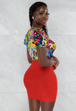 Printed Sexy O-Neck Puffed Short Sleeves