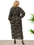Plus Size Print V Neck Long Sleeve Slit Long