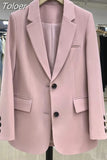 Women Fashion Office Single Button Casual All-match Lapel Collar Business Simple Long Sleeve Chic Blazer Retro Tops