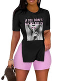 Size Women's Wear Spring And Summer 2023 New Leisure Printed Short-Sleeved Shorts Two Sets-Outfit