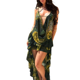 Summer New Women's Deep V Sexy Bare Waist Vest High-Waist Irregular Skirt Suit