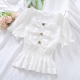 Women Candy Colors Ulzzang Kawaii Fashion Ins Preppy Clothing Summer Sweet Lovely Girls Slim 2021 Shirring Square