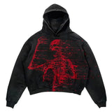 street goth men fashion hooded skull print sweatshirt autumn and winter Harajuku retro Y2K couple hooded top-Outfit
