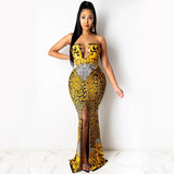 Sexy Tube Top Chain Split Long Maxi Dresses for Women Elegant Evening Gown Birthday Party Club Outfits