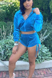 Pink Velvet Sexy Sporty 2 Piece Sets Womens Outfits Casual Tracksuit Long Sleeve Hoodies Crop Tops and Shorts