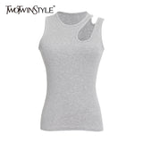 Sexy Slim Tees Tops For Women O Neck Sleeveless Cut Out Skinny Short Vests Female 2021 Summer Fashion Clothing