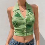 Halter Knitted Vest For Women Streetwear Fashion Striped Sexy Backless Slim Outfits Female Tank