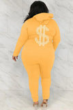 Plus Size Sportwear Zipper Backside Print Long Sleeve Hoodies And Pant 2 Piece