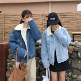 2021 Denim Coat And Thickening And Velvet Lamb Wool Cotton Clothes Female Winter Clothes Loose Bf Short Style And Thick Denim Cotton Clothes-Outfit