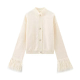 Women's INS Burst Cuff Hair Spliced Cardigan Commuter Sweater Jacket Knitted