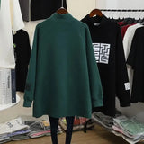 Printed Loose Midi T-shirt Women's Clothing Casual Long Sleeve Korean Spliced Autumn Winter Half High Collar Pullovers