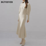 Autumn Winter Turtleneck Women Knitted Dress 2020 Elegant Thick Full Sleeve Slim Mermaid Vestidos