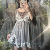 y2k Lace Crop Top Frill Bow Sweet Cute Mini Vest V Neck Spaghetti Strap See Through Camis Sweats Women Retro