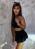 Sexy Zpper Sleeveless Crop Tank and A-line Skirt 2 Piece