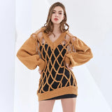 Casual Hollow Out Sweater For Women V Neck Long Sleeve Loose Knitted Tops Female Fashion New Clothing 2022