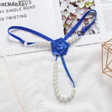 Pearl Beading Rose Thong Tranparent Low Waist Crotch Open Massage Underwear G-String Hot Hollow Out Lingerie Panties