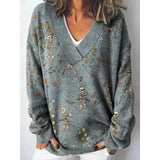Christmas Abstract 3D Print Big V-Neck Long-Sleeved
