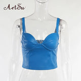 Leather Sexy Backless Camis Crop Top 2022 Summer Elegant Y2K Corset Cropped Top For Women Sleeveless