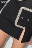Streetwear Patchwork Diamond Skirt For Women High Waist Split Side Irregular Hem Mini Skirts Female Summer Clothes Style