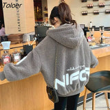 New Winter Lambs Wool Hooded Coat Women Loose Hoodie Granular Fleece Plus Velvet Thick Cardigan Jacket Trend Womens