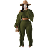 Tassel Knitted Sweater Sexy Two Piece Set Matching Pants Sets Fashion Winter Outfits for Women 2021 Wholesale