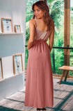 Printed Sweet V-neck Sleeveless Stripe Belted Maxi