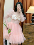 Sweet Sexy Dress Women Summer Pink Party Mini Dresses Female Designer Chic Bow Princess Korean Fashion Dress 2022