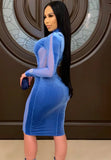Sexy Velvet Mesh Patch High Neck Long Sleeve Bodycon