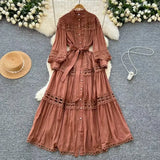 Style Dress Summer Dress Women's Heavy Industry Hollow Lace Splicing Long French Lantern Sleeve