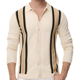 Men's Men's Spring Thin Knits Striped Splicing Business Long Sleeve Polo Shirts