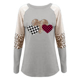 Women's Valentine's Day New Long-Sleeved Splicing Hot Casual T-Shirt Round-Neck Loose