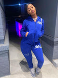 Plus Size Print Blue Hoodies Zipper