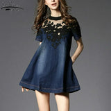 Cotton Short Sleeved Summer Spring Slim Pure Color Navy Blue Women Dress 2021 New Female Fashion Europe Denim Dress