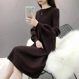 Size Loose Solid Casual O-Neck A-Line Autumn Winter Sweater Dress Female Dress Sweater Bottoming Maternity Spring