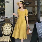 Women Simple Slim Solid Square Collar Summer Womens A-line Fashion Temperament Casual Vintage French Trend Maxi