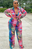 Print Africa Knotted Blouse and Pants 2 Piece