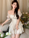 Lace Floral Cute Dress Women Designer Patchwork Chic Mini Dress Female Korean Fashion Fluffy Slim Kawaii Party Dress