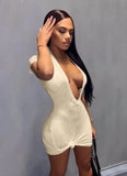 Sexy V-neck Short Sleeves Solid Knitted Mini Sheath Club