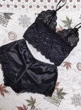 Sexy Lace Trim Satin Two Piece Pajamas