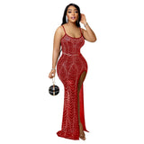 Sexy Straps Rhinestone Slit Long