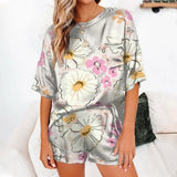 Womens Silk Satin Pajamas Pyjamas Set Short Sleeve Sleepwear Pajamas Suit Female Sleep Two Piece Set Loungewear Home