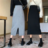 Campus Skirt New Black Open Fork Knitted Skirts In The Long High-Waisted A-Character Thin-Skinny Ass
