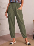 Four-Season Cotton Nine-Point Trousers Loose Waist Slacks Slant Pocket Trousers