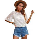 Fashion Solid Color Round Neck Loose Print Chiffon