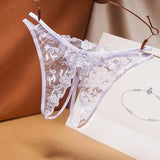 crotch-free women's panties mesh embroidery retro hollowed out sexy transparent thong ultra-thin low waist t pants