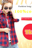Casual Button Down Lapel Neck Plaids Checks Flannel Shirts Women Long Sleeve Tops Blouse Free