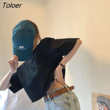 Sleeve T-shirts women solid cropped tops sexy stylish harajuku streetwear girls cool loose all-match korean style